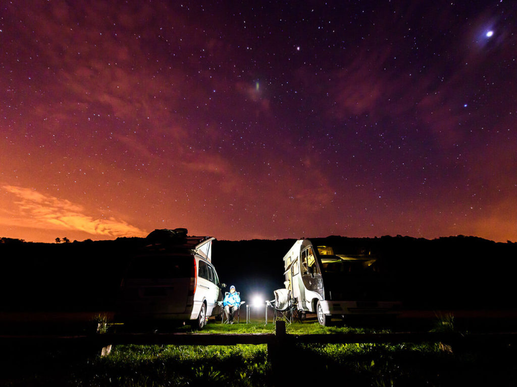 Friends enjoying the night sky and stargazing