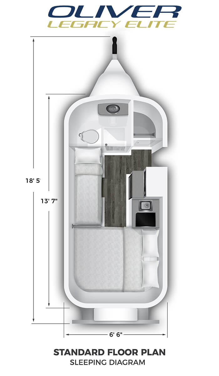 This diagram showcases the carefully designed layout, providing ample space for a restful and rejuvenating sleep experience in this top-of-the-line small camper.