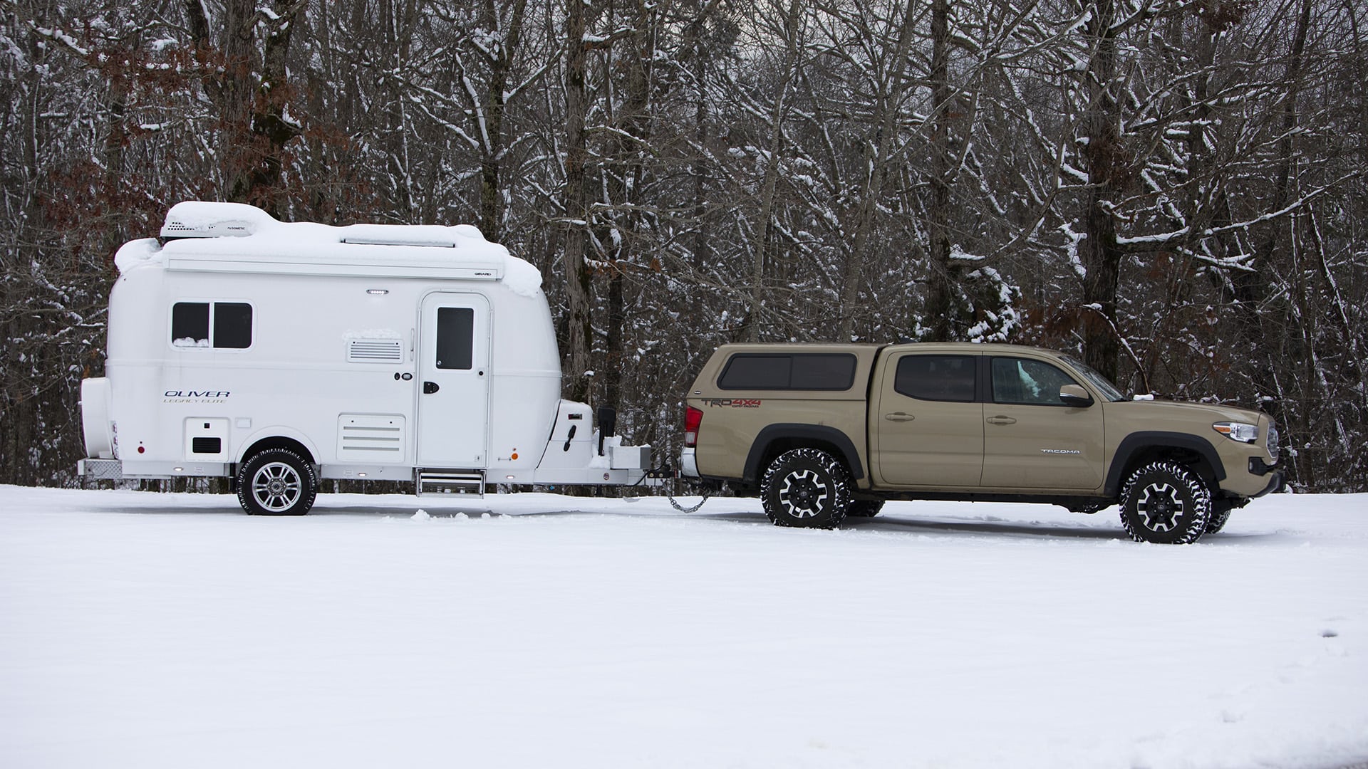 Small Travel Trailer in Snow