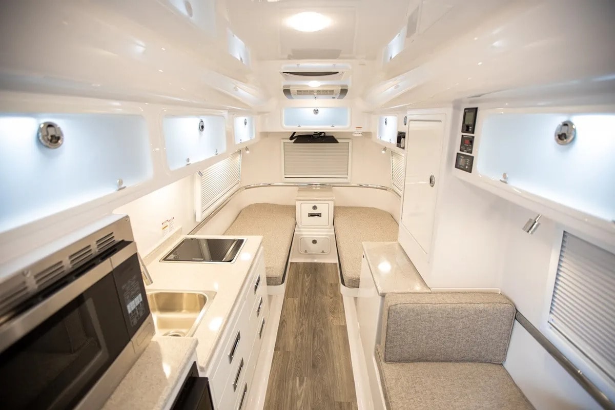 Luxury Travel Trailer Floorplan with Twin Bed, Full Bathroom and Kitchen