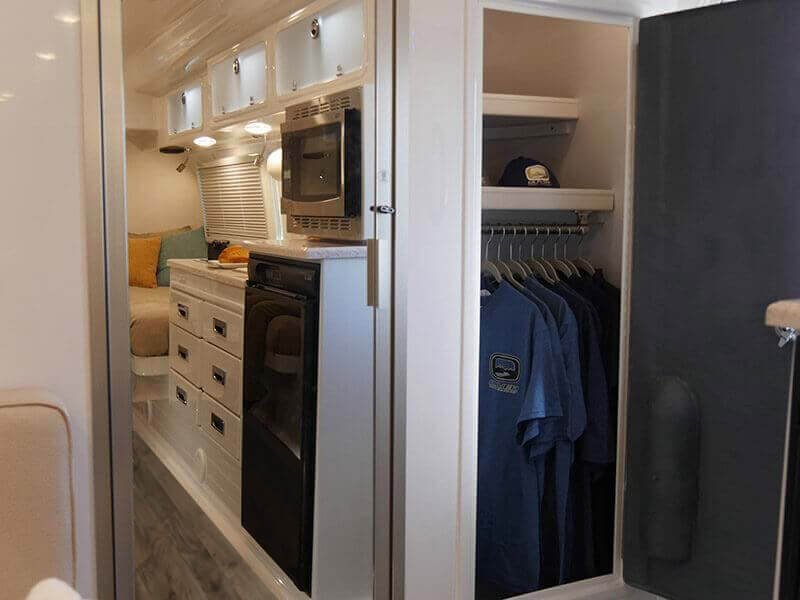 Inside the Elite offers plenty of storage options for keeping clothes and personal belongings organized.