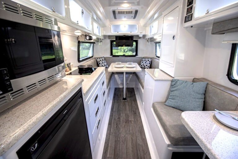 Molded Fiberglass Trailer Interior with Dinette that is Perfect for Couples and Pets