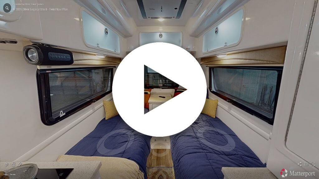 Oliver Travel Trailer twin beds with Storm Décor and PU Leather