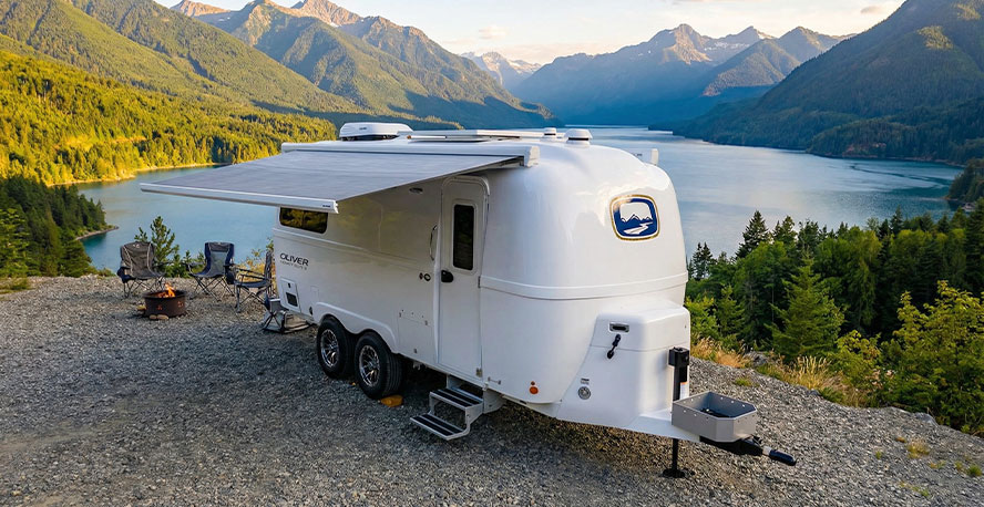 Aerodynamic, durable fiberglass travel trailer with modern design, spacious interior, and amenities